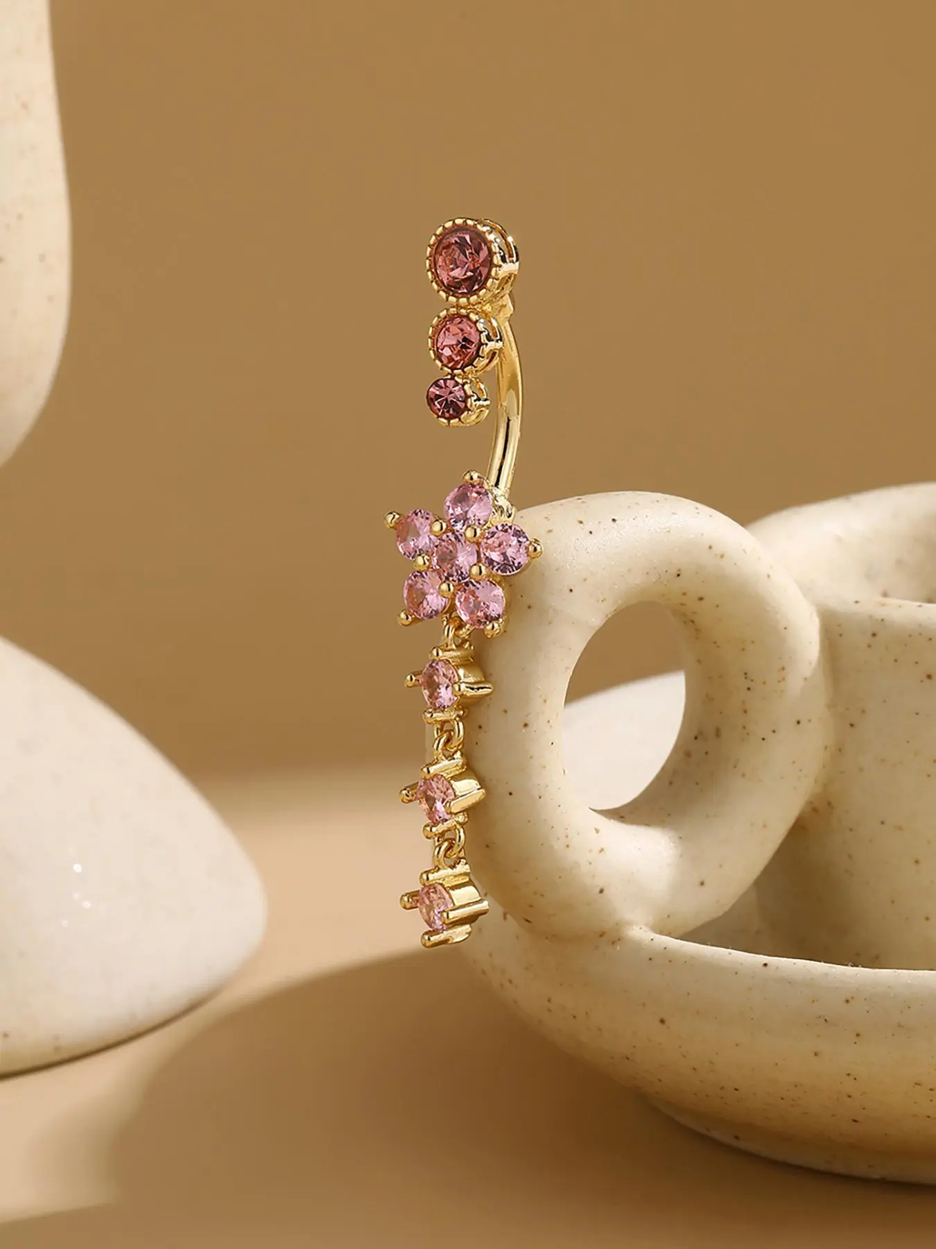 Flower Design Belly Button Ring, Elegant Rhinestone Decor Belly Piercing Jewelry for Women, Chic Body Jewelry, Fashion Accessories for Party, Daily Clothing Decor