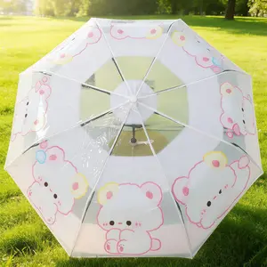 New Cute Animal Transparent Folding Umbrella, Portable Tri-Fold Cartoon Umbrella, Wind-Resistant Rain Protection, Birthday Gift