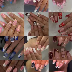 288pcs French Press-On Nails, Heart Bougainvillea Design, Nail Designs, 3D Gel Flowers, Water Waves, Butterfly Knots, Rhinestones, Pearls, Metal Edges, Nail Art Kit, Nail Set