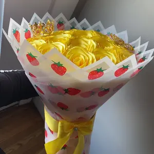 Strawberry-Themed Bouquet with Golden Crown and Yellow Bow - Perfect for Special Occasions and Gift Giving