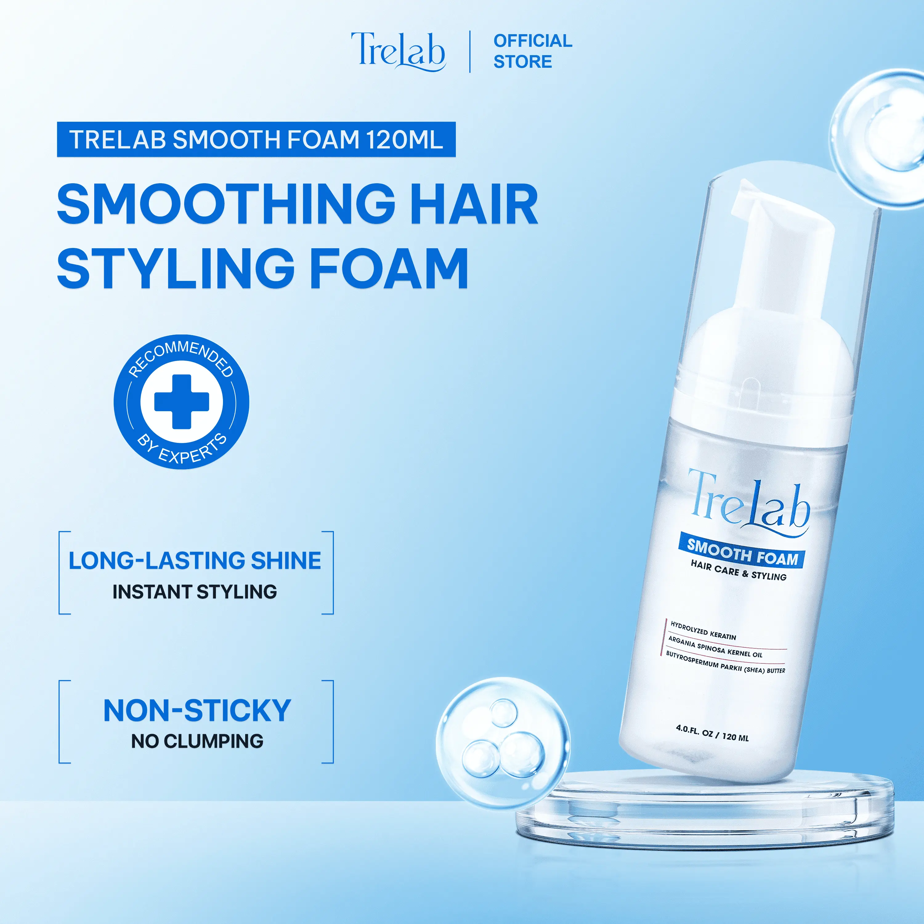 Trelab Smooth Foam (120ml) – Restores, reduces frizz, and leaves hair smooth, sleek, and naturally shiny