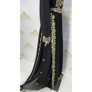 Palestinian Embroidery Thobe Maxi Dress with Rhinestones