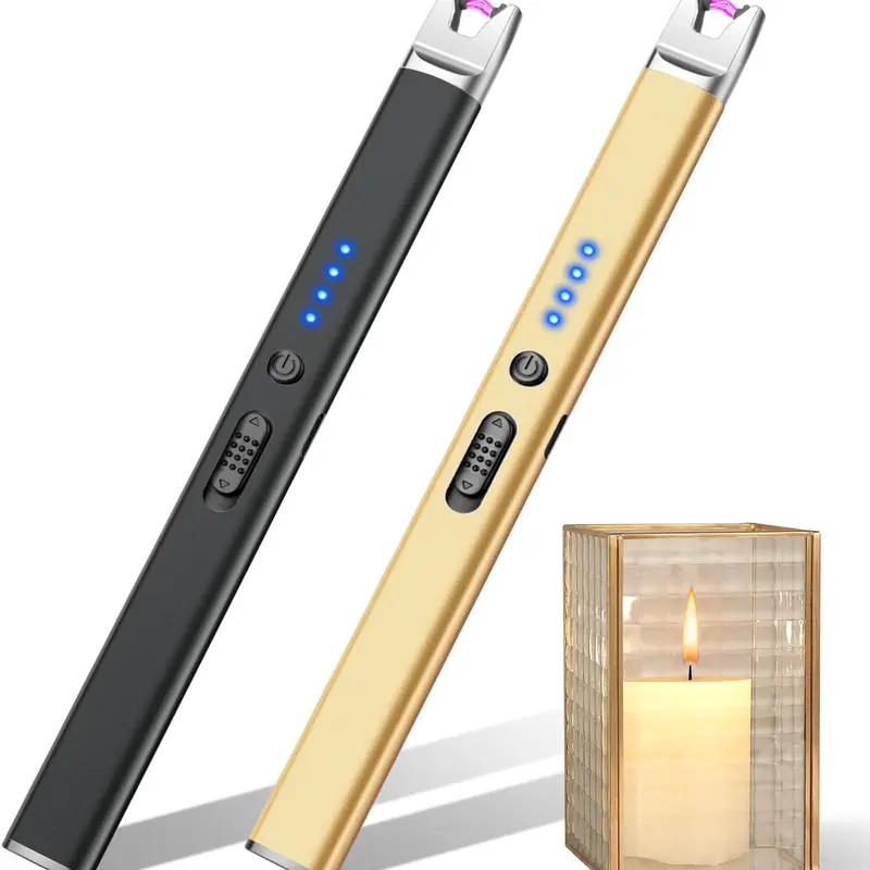 Black&Gold 2-Pack Electronic Lighters - Outdoor Portable, Compact & Lightweight Rechargeable, Windproof Arc, Auto Power-Off Safe Tools with Switch & Box, 500+ Ignitions, Ideal for Camping, Candle Lighting, Mom Birthday Gifts, Electronic Lighter