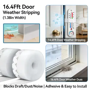 16.4Ft Door Weather Stripping (1.38in Width) - Adhesive Draft Stopper Seal Strip, Anti-Draft Insulation Tape for Doors, Windows, Shower Doors | Blocks Cold/Hot Air, Dust, Noise, Bugs | Energy Saving