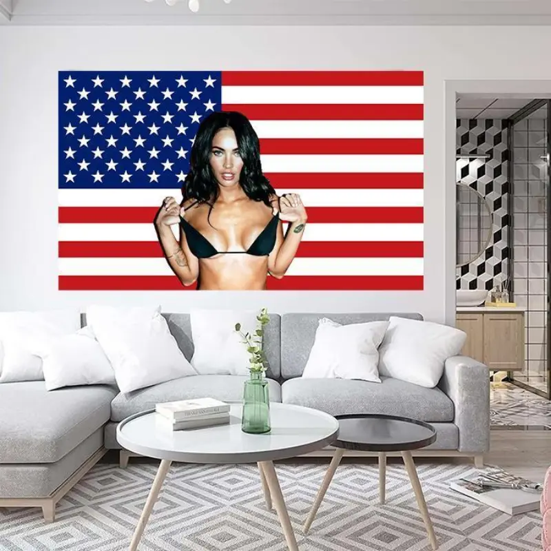 Megan Fox American 3x5 Ft Flag Tapestry with 4 Brass Grommets, Indoor-Outdoor Wall Hanging Decor for Man Cave, College Dorm Room, 3X5 Feet