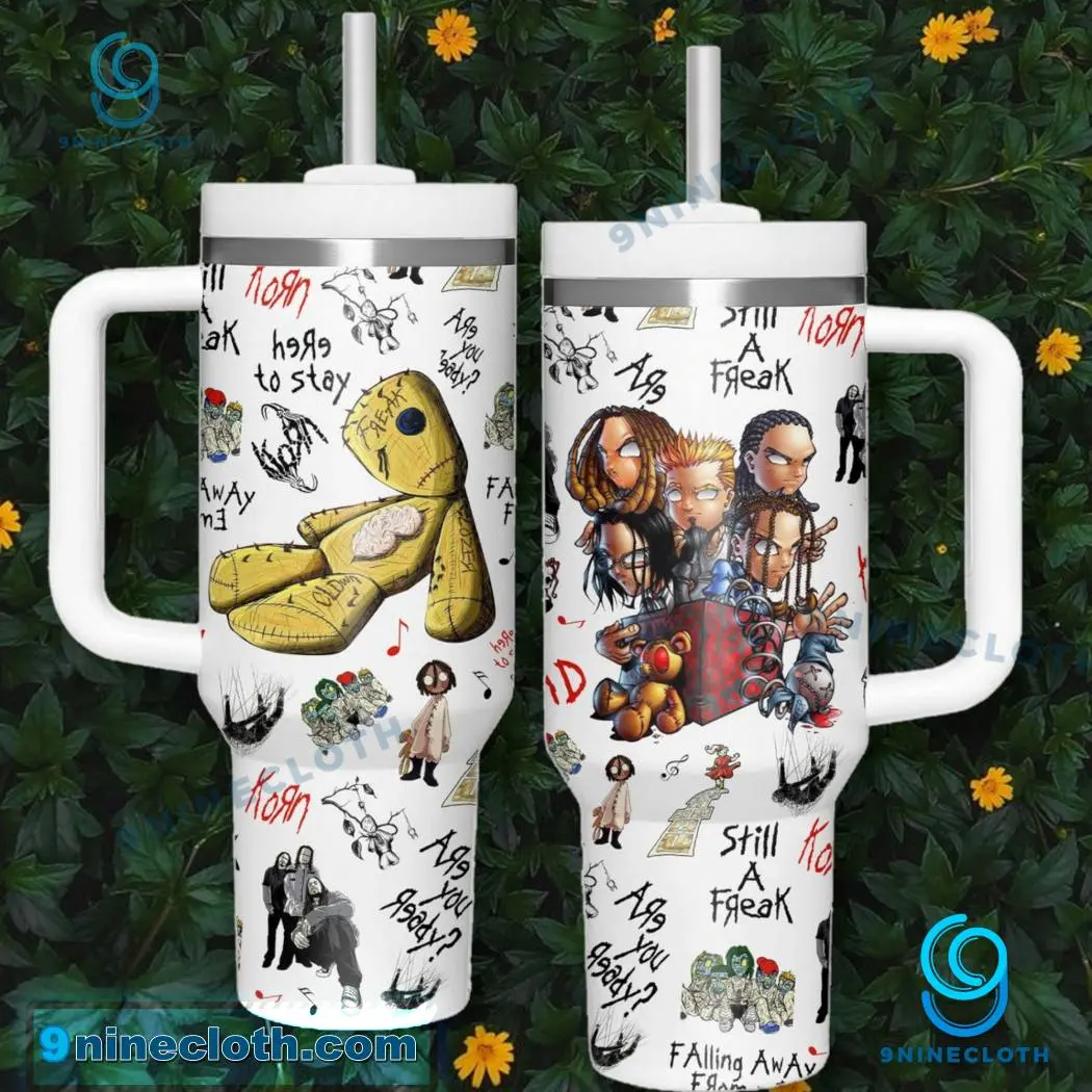 Korn Still a Freak 40oz Tumbler with Handle & Straw, Nu Metal Band Insulated Stainless Steel Travel Mug, Jonathan Davis Fan Gift, Alternative Rock Coffee Cup, Heavy Metal Music Drinkware for Korn Fans