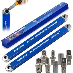 Pro Zero Offset Extension Wrench,Extended Universal Ratchet Wrench,Multifunctional Tight Reach Extension Wrench Set With 1/2",1/4" And 3/8" Square Drive Adapters,Wrench Extender Tool (2PCS)