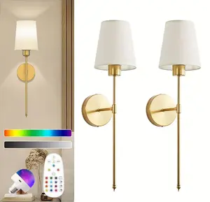 Wireless Rechargeable Wall Sconces Set of 2, Battery Operated Dimmable RGB Color Changing Wall Lights with Remote for Bedroom, Living Room, Hallway Decor