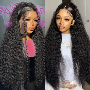 Deep Wave Wig 13x6 Transparent HD Lace Frontal Wigs Human Hair 180% Brazilian 100% Human Hair Wigs for Black Women Wet and Wavy Deep Curly Lace Front Wigs Human Hair Pre Plucked with Baby Hair