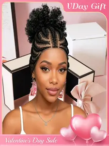 Braided Wigs for Women, Braided Bun Cornrow Buns, Braids Wig with Baby Hair, 6 Inches Short Synthetic Full Lace Braid Wig, Synthetic Fiber Wig