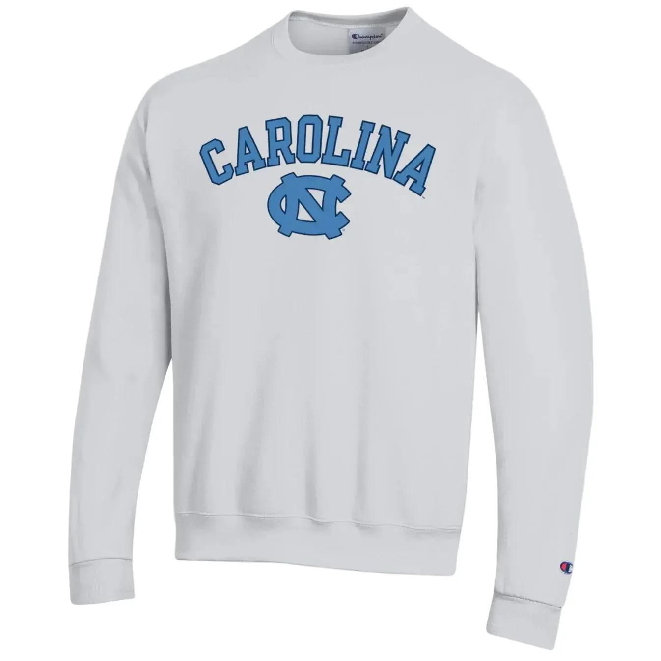 UNC Basic White Crewneck Sweatshirt with DUSTY BLUE Carolina by Champion