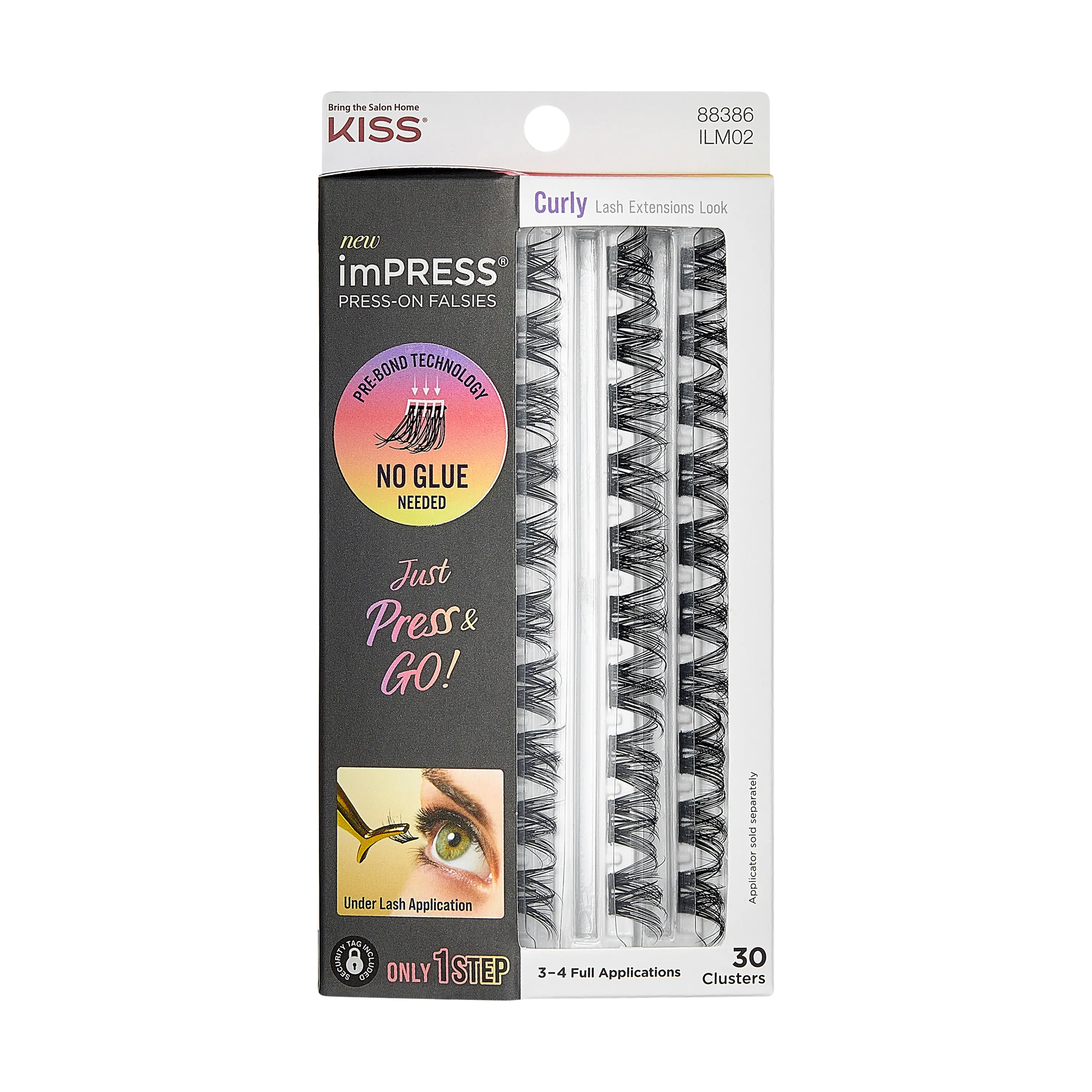 Impress Falsies Pre-Glued False Eyelashes Refills - Curly | 30 Lash Clusters, 10mm-14mm