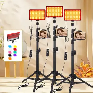 3 sets Color Filters LED Studio Streaming Lights, Portable Video Lighting for Video Recording Filming Camera Photo Photography Conference Game YouTube TikTok Portrait Shooting with Adjustable Tripod Stand & Color Filters LED Photography Video Lig