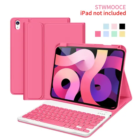 STWMOOCE Cute Magnetic Wireless Tablet Keyboard Case with Auto Wake/Close, Batteries-Included Protective Accessory for 10.2/10.9/11-inch iPad Models (7/8/9th, 10th, Air4/5th, Air(M2/M3), Pro2/3/4th Gen), Pink Cover