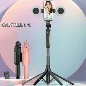 Wireless Selfie Stick with 2 Light Fillers, Remote Control Portable Foldable Tripod Stand, Smartphone Vlog Shooting Accessories, Smartphone Camera Accessories