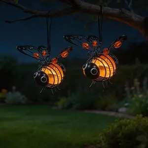 2-Pack Orange Bee Built-in Solar LED Accent Lighted Decorative Lamps, Portable Charging with Panels, Ideal for Garden Festivals, Gifts for Women (Grandma, Mom, Girl), Accent Light Decorative Lamps