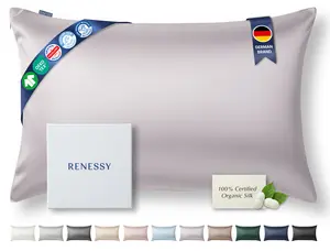 RENESSY Premium Silk Pillowcase 100% Organic Mulberry Silk, 22 Momme, Grade 6A - Oeko-Tex Certified in Germany - Luxury for Hair & Skin, 1 Piece (Standard Size 20x26 Inches, Pale Lavender)