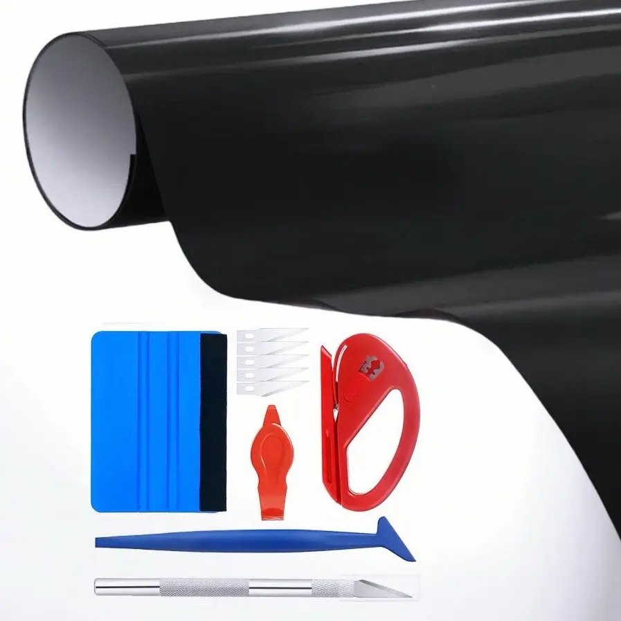 RAVOONY 60" x 12" Universal Gloss Black Vinyl Wrap Air Release Film for Cars Motorcycles Laptops Furniture with Tools Included UV-Resistant Easy Application Longevity Bumper Sticker