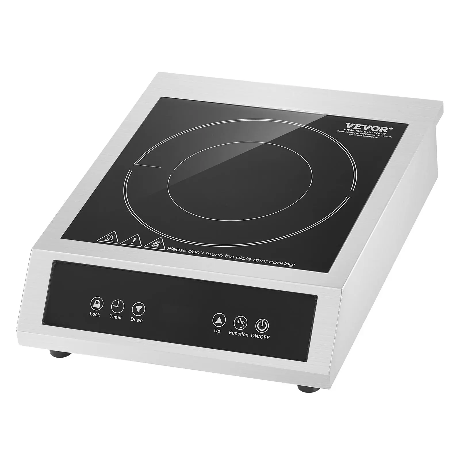 VEVOR Induction Cooktop, 3500W Commercial Induction Burner with 11-Level Temperature, Stainless Steel Countertop Induction Hot Plate with 3H Timer, Child Lock for Restaurant (6-15P Plug, 6-20R Outlet)