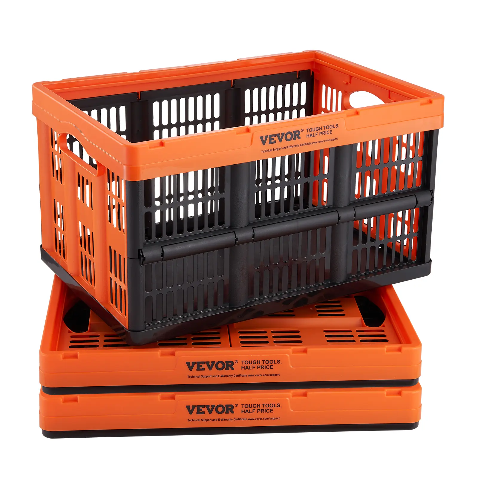 VEVOR 3-Pack 45L Collapsible Storage Containers - Durable Stackable PP Plastic Crates with Handles, 33 lbs Capacity Each, Waterproof Damage-Protecting Organizers Great for Garage, Home, Trunk
