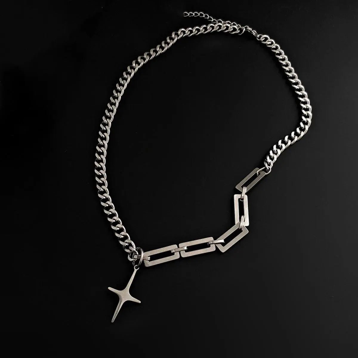 [2025 New] Hip-hop Brand Adjustable Metal-coated Cuban Splicing Star Pendant Clavicle Necklace, Simple Versatile Personality Style, Daily Wear Jewelry Gift