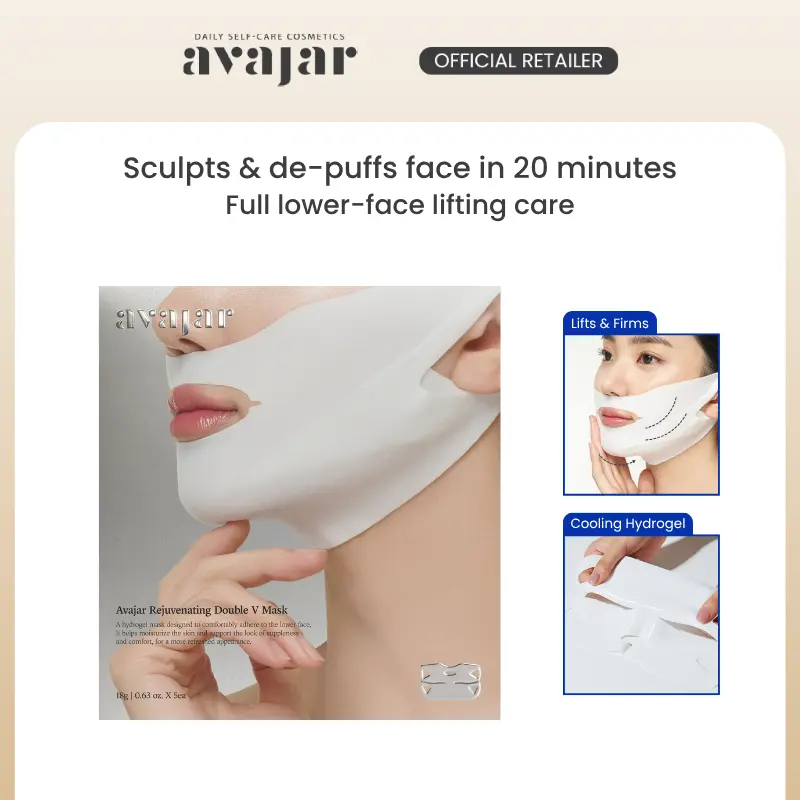 avajar Rejuvenating Double V Lifting Mask 5 Sheets | Sculpting, Lifting, & Firming Hydrogel Face Mask for Jawline, Chin, & Cheeks | Made with Collagen, Centella Asiatica, Hyaluronic Acid, Aloe Vera, & Rejubebe