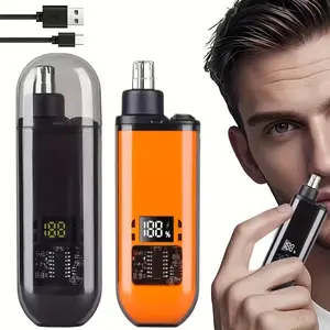 1Pcs Black Nose & Ear Hair Trimmer Portable Electric Professional Painless USB Rechargeable Eyebrow & Facial Hair Trimmer for Men & Women Mini Travel-Friendly Design