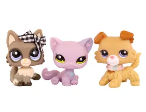 3 Pack Mini Pet Figures, Cute Cat and Dog Collectible Toys with Bow and Scarf Accessories, Small Animal Figurines for Kids, Party Favors, Cake Toppers, Gifts for Ages 4+