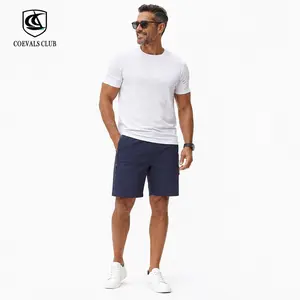 COEVALS CLUB Men's Hiking Cargo Shorts Lightweight Quick Dry Stretch Outdoor Shorts with 5 Zipper Pockets for Walking Camping Menswear Beige Plain