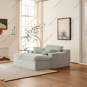 Compact Corduroy Sofa Bed Chaise Lounge - Plush Upholstered Sleeper Chair with Armrests & Throw Pillows, No Assembly Required, Luxurious Living Room Furniture White Aesthetic Storage Custom