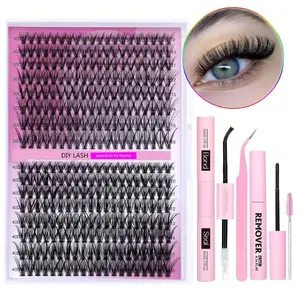 320pcs Natural Fashion Cosmetic Eyelash Extension Kit, Fluffy D Curl Lashes, Mixed Length 9-16mm, Waterproof Glue, Beginner Friendly