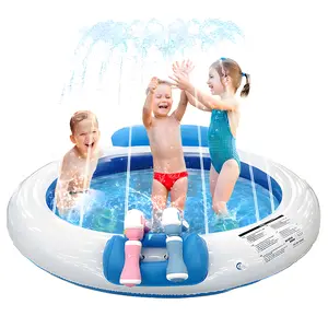 51-inch inflatable splash pad with low/medium/high water pressure adjustable spray heights, drain outlet, mouth-inflatable, foldable for carry, for backyard kids play, beach family day, bathroom toddler water play, indoor party.