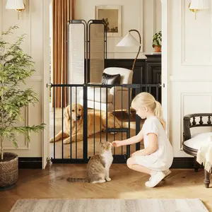 Baby Gate with Cat Door 29 5 to 44 1 Inch Metal Pet Gate for Stairs Doorways Pressure Mounted No Tools Needed Black