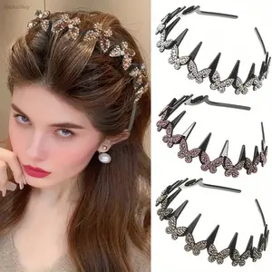 2026 New Elegant Wavy Headband for Women, Non‑Slip Butterfly Crystal Decor Hairband, Lightweight Durable Plastic Hair Accessory, All‑Match Stylish Design Perfect for Everyday Wear, Weddings, Parties, Dates & Year‑Round Fashion Styling, Delicate Sparkling