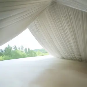 Stretch Spandex Tent Ceiling Drape – 25ft x 36ft, Ivory 180GSM Wrinkle-Free Fabric Ceiling Liner with Pole Pockets, Premium