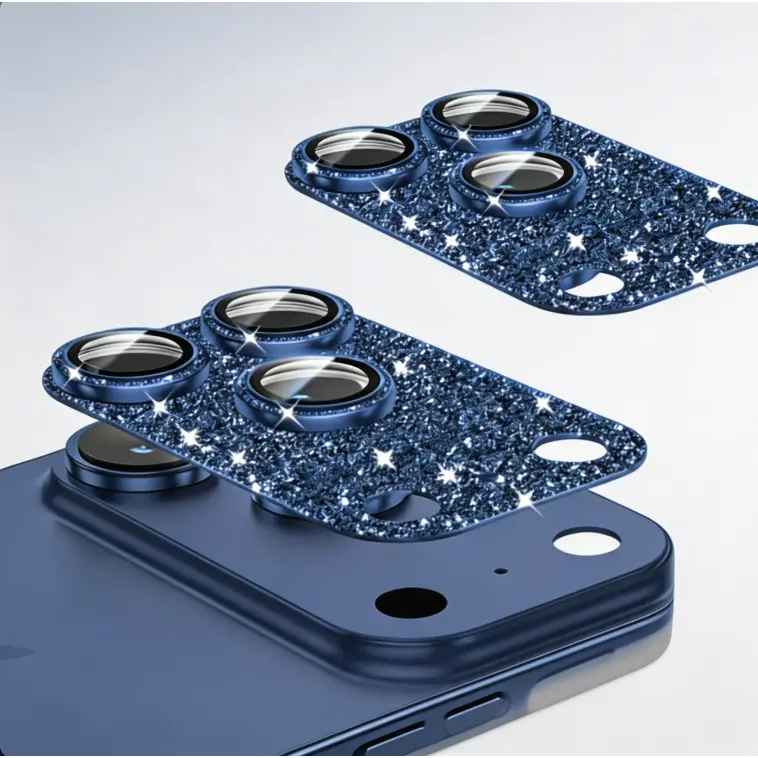 2PCS iPhone 17 Pro Max Smartphone Camera Lens Cover, 9H Tempered Glass Protector with Glitter Ring, Scratch-Resistant for Cellphone Crystal Devices