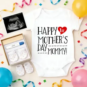 Cotton Baby Bodysuit Happy Mother's Day Mommy Print 100% Pure Cotton Non-Irritating Snap Closure Breathable Perfect For Gifting & Everyday