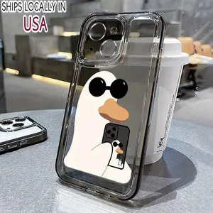 1pc Selfie Cute Duck TPU Space Mobile Phone Case Suitable for iPhone 16 15 14 13 12 11 Pro Max 7 8 Plus SE2 SE3 XR X XS Protective Cover
