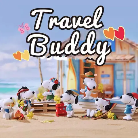 Miniso Official Peanuts Snoopy Travel-Buddy Crew Surprise Collectible Figure Blind Box - PVC/ABS Mystery Item, Premium Design & Quality, 7-Style Collect, 6 Regular+1 Hidden 3" Figurines, Car Dash & Desk Decoration Gifts