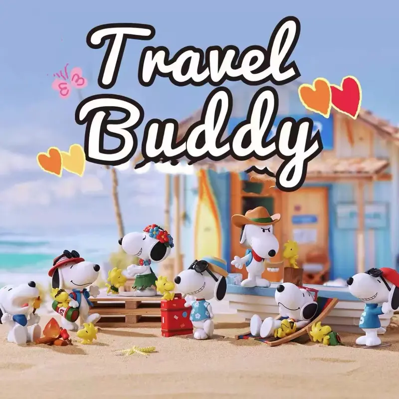 Miniso Official Peanuts Snoopy Travel-Buddy Crew Surprise Collectible Figure Blind Box - PVC/ABS Mystery Item, Premium Design & Quality, 7-Style Collect, 6 Regular+1 Hidden 3" Figurines, Car Dash & Desk Decoration Gifts