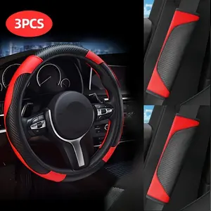 3Pcs/set steam PU leather steering wheel cover pad comfortable breathable seat belt protective cover car supplies set Car Interior Set