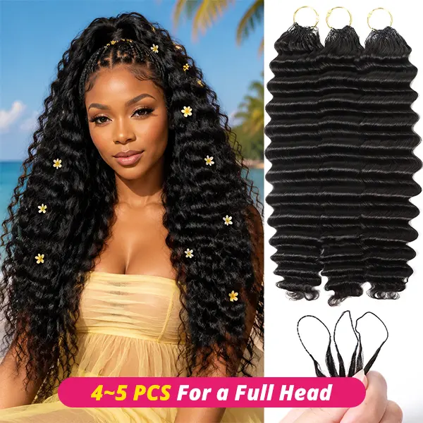 Uwigs Curly Deep Wave Human Hair Weft Extensions for Hair Braids, Pre-Separated Feather Crochet Bundles, 50g, Dye-Friendly, Crochet Feathers, 14 Inch (50 Gram )1Bundle