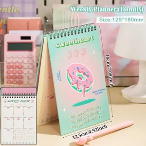 Metal Coil Blank Calendar Notebook, Daily Weekly Planner, Clear Fun Pages with Cherries Donuts Cakes, Fun Interior Pages, Suitable for Kids School Students