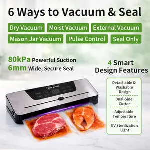 Zenpeak Vacuum Sealer Machine with External Vacuum, Removable Drip Tray, Dry & Moist Modes, Pulse Control, Adjustable Temperature, 6mm Wider Seal, Built-In Bag Cutter for Food Storage, Meal Prep, Sous Vide