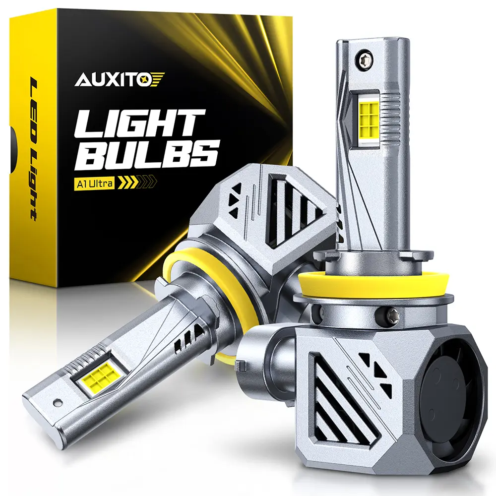 AUXITO H11/H9 LED Headlight Bulbs, 58,000LM 10X Super Brighter, 6500K Cool White, 1:1 Mini Halogen Size H11 Fog Lights with Cooling Fan, Plug and Play, Pack of 2