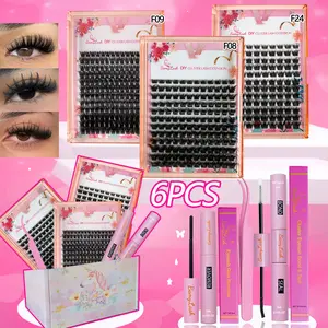 3 Boxes Thick Volume Individual Cluster Lash Kit 3D Wispy False Eyelashes, Eyelash Extensions Set, Eyelash Extensions with Bond Seal Remover Applicator lash brushes, D Curl Mixed Length and Style,DIY Lash Extension Kit for Everyday Makeup