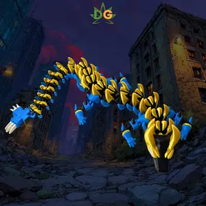 DG Articulated Flexi Golden Spiked Mutant Dragon Multi-Armed Monster Post-Apocalyptic Creature Figure Modern Style