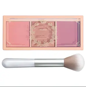3 Color Matte Pink Blush Palette with Brush, Long Lasting Cheek Makeup, Light and Smooth Blush Powder for Face Beauty