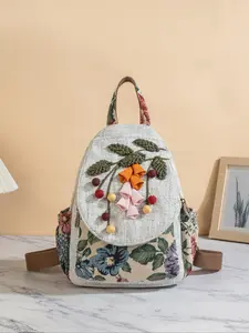Boho Style Flower, Floral Embroidered Backpack For School, Portable Lightweight Backpack with Adjustable Strap, Casual Backpack for Women & Girls