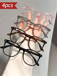 4 Piece Set Anti-Blue Light Glasses, Unisex Large Frame Design, Multi-Color Options Available, Reduces Eye Strain for Reading and Computer Use, Stylish Protective Glasses
